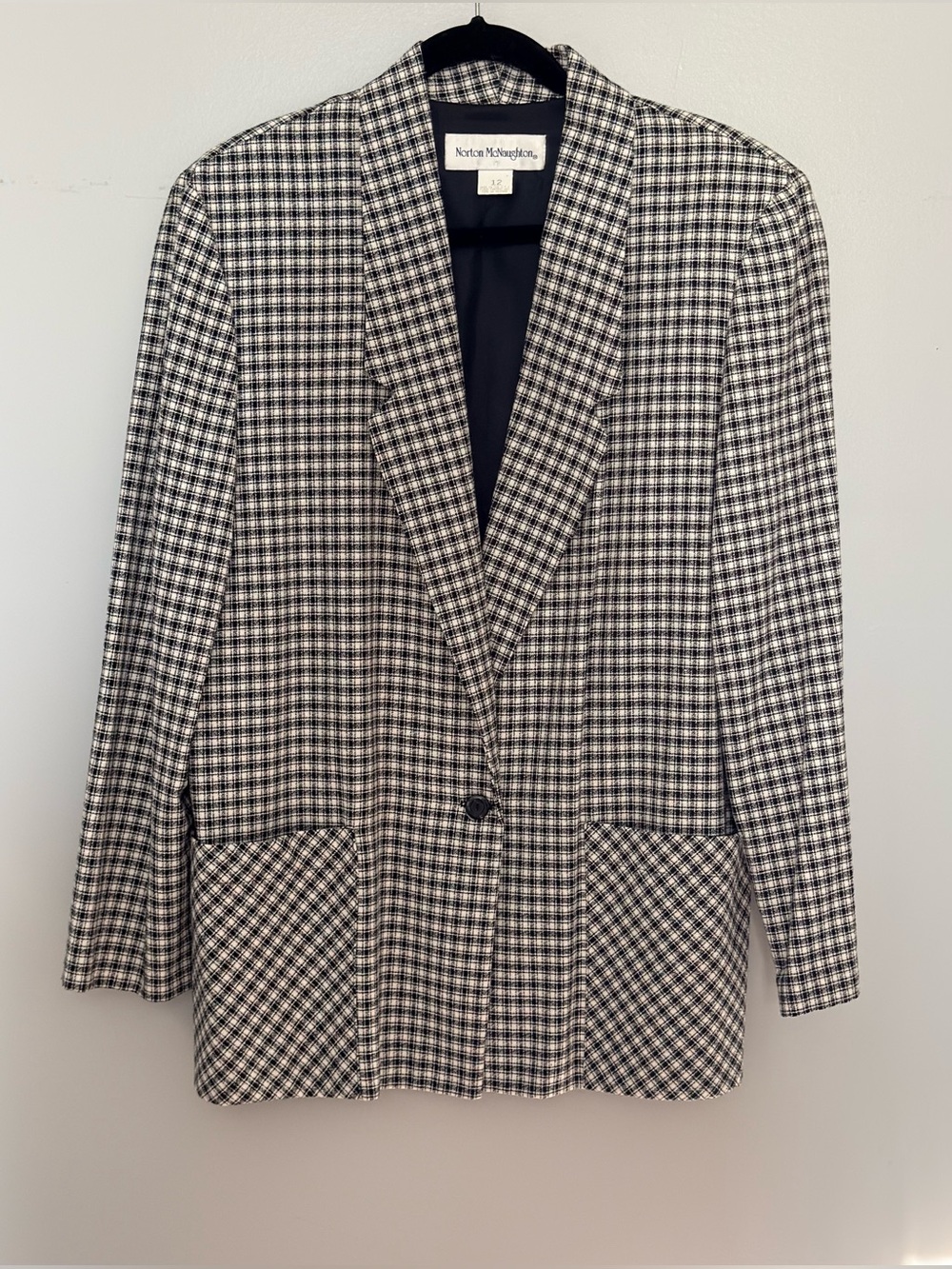 Vintage Women’s Norton McNaughton Black White Check Pocket Blazer Sz12